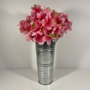 Pink Fake Flower Bouquet in Metal Vase NWOT